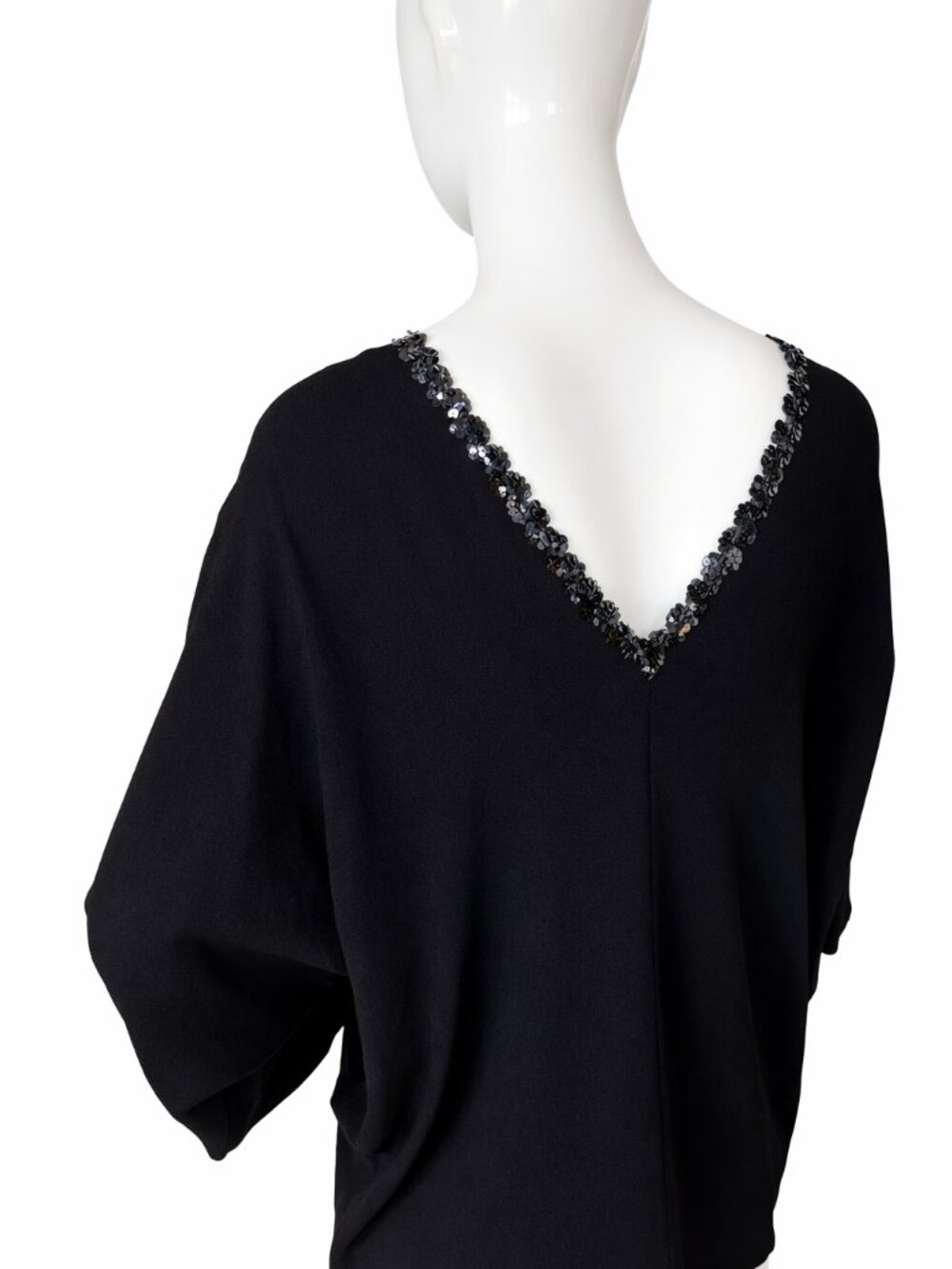 Yves Saint Laurent Vintage Black Sequin Batwing Top Made in France